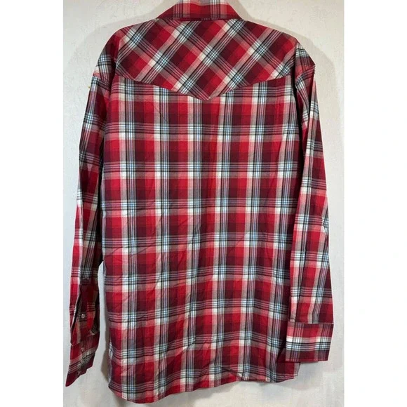 Roper Western Pearl Snap Button Down Shirt Red White Blue Plaid Mens LS L D36 - Picture 4 of 6